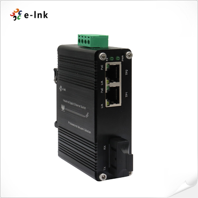 Micro Industrial 1-Port 100Base-FX to 2-Port 10/100Base-T 30W PoE+ Media Converter