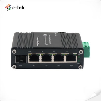 Mini Industrial 4-Port SFP Gigabit Ethernet Switch 12~48VDC Power Input DIN Rail & Wall Mounting