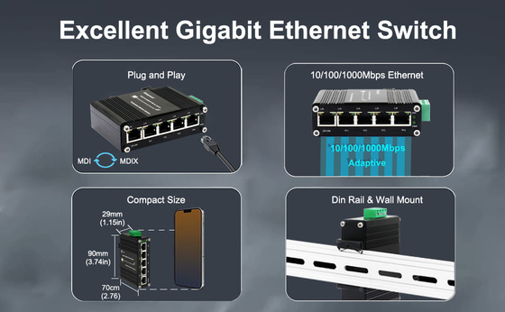 Mini Industrial 5 port Ethernet POE Switch with 4 Port PoE 12~48V DC Input