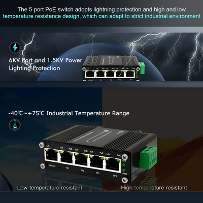 Mini Industrial Ethernet POE Switch 4 Port 10/100/1000BASE-T PoE 12~48V DC