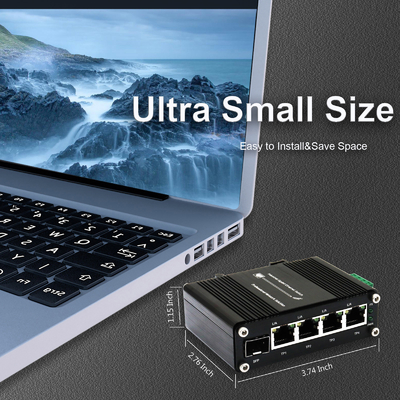Mini Industrial 4-Port Gigabit + 1 SFP Switch with 12~48VDC Wide Range Power Input
