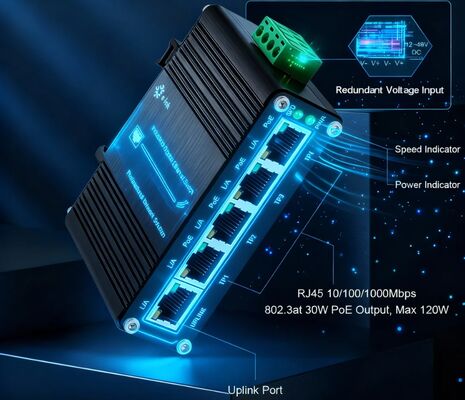 Mini Industrial Gigabit Ethernet 10Gbps Non-Blocking 5 Port Compact Unmanaged Network Hub for Harsh Environment Automation